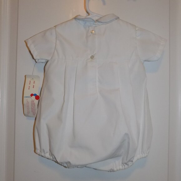 NWT PETIT AMI 6M White 2pc Train Romper Boys Bubble Collar Shirt Embroidered - Picture 3 of 11